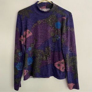 VTG Nancy Bolen City Girl Silk Purple Beaded Shimmer‎  Evening Top Party NYE M